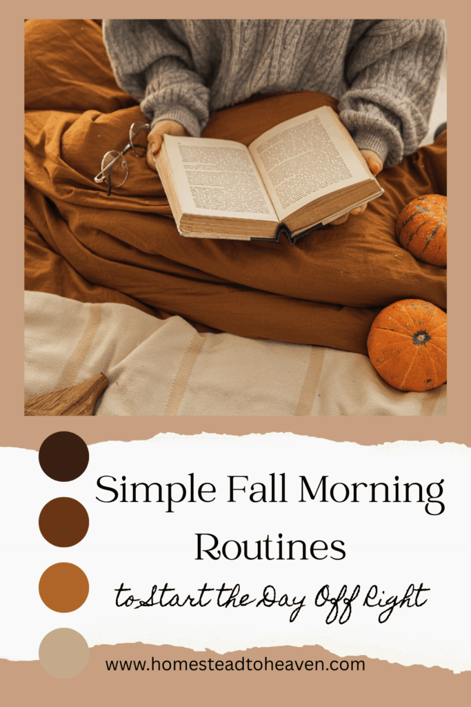 Open book on lap of woman to start the day off right with fall colors