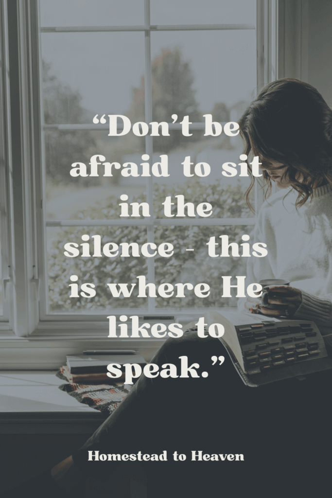 Mom praying by the window. Quote from blog post overlayed on top
