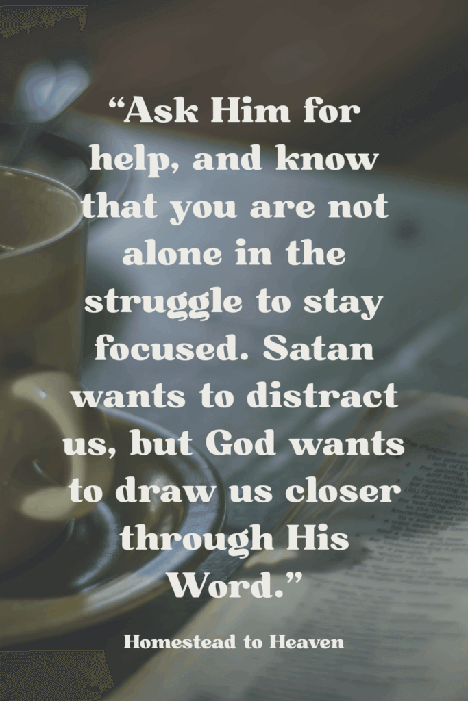 Closeup of a teacup and Bible. Blog quote overlayed on top.